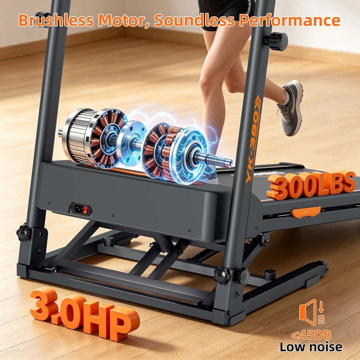 Folding Treadmill 15% Automatic Incline 3.0HP Motor 300LBS Weight Capacity 3 Level Adjustable Height LCD Display 12 HIIT Modes, App,Bluetooth speaker,Heart Rate Monitoring Transport Wheels Home Indoor Walking Running Fitness