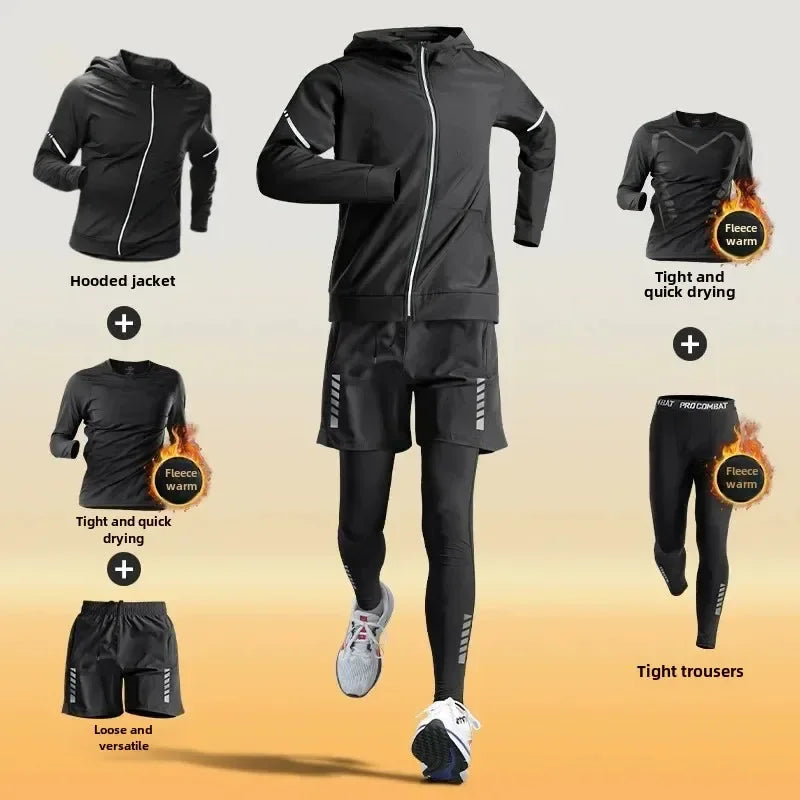 Men's Winter Fleece-Lined Warm-Up Sports Sets Running Fitness Training Tight Athletic Cycling Running Quick-Dry Suit