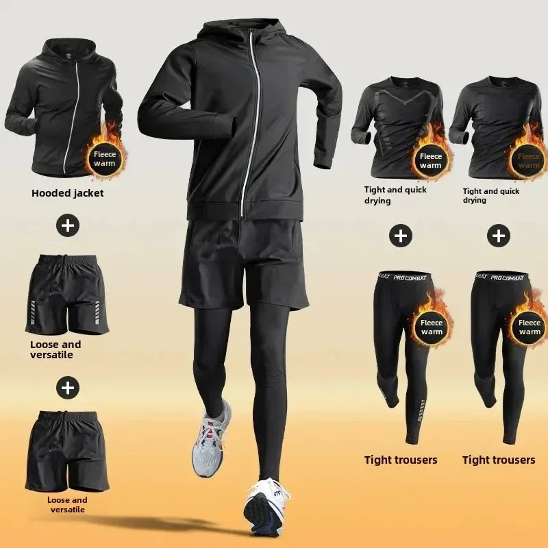 Men's Winter Fleece-Lined Warm-Up Sports Sets Running Fitness Training Tight Athletic Cycling Running Quick-Dry Suit