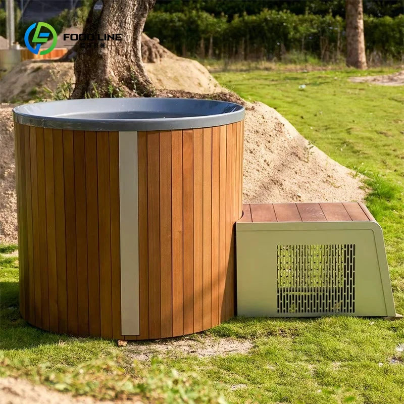 Customized Single Cold Plunge with Chiller Acrylic Liner and Wood Ice Plunge Tub