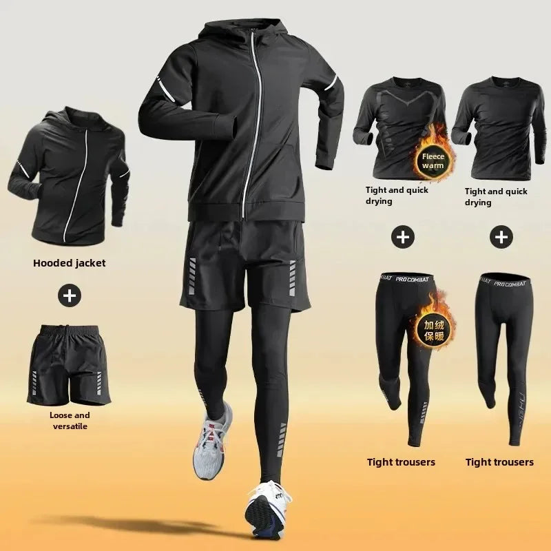Men's Winter Fleece-Lined Warm-Up Sports Sets Running Fitness Training Tight Athletic Cycling Running Quick-Dry Suit