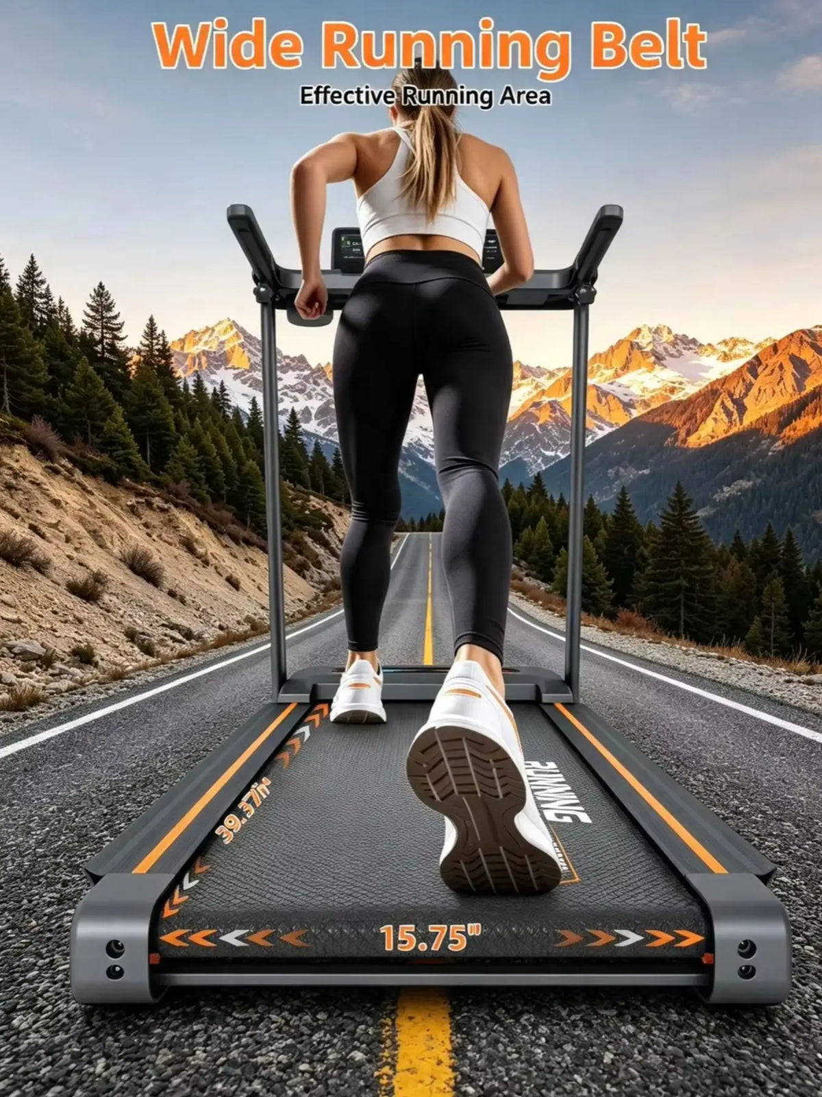 Folding Treadmill with 15‑Level Auto Incline 3.0HP Quiet Motor 0.6‑7.5MPH Speed 330LBS Capacity Wide Running Belt 8 Shock Absorbers Multi‑Function Handrail Cup Phone Holder Safety Key Heart Rate Monitor Home Indoor Walk