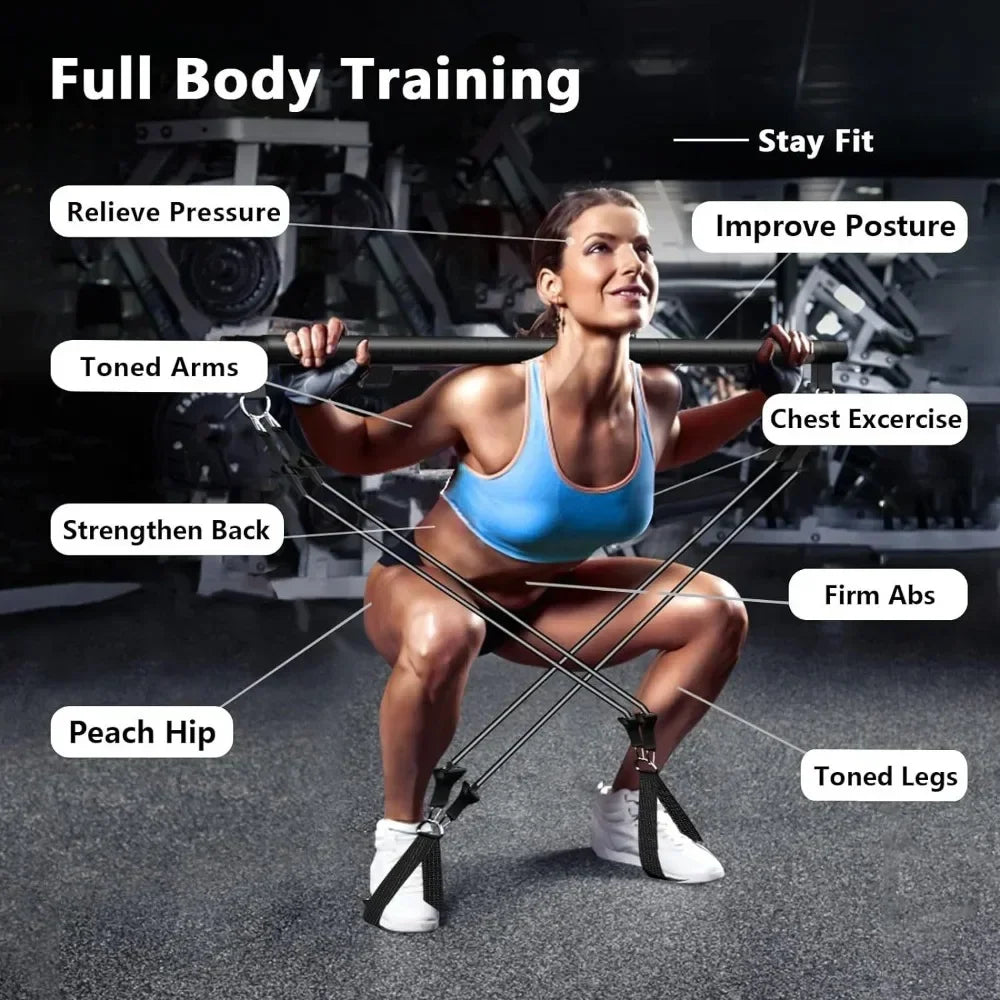 Portable Bar Stick with Resistance Band Home Gym Muscle Toning Bar Fitness Stretching Sports Body Workout Exercise