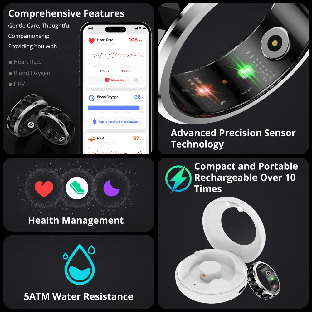 COLMI R11 Smart Ring, Fidget Spinner Anxiety Relieve Ring with Charging Case , Health and Sleep Monitor, 5ATM Waterproof