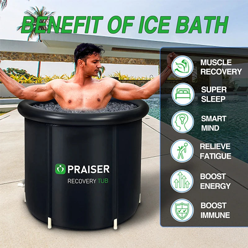 80Cm Round Modern Black Cold Plunge Barrel Foldable Ice Bath Inflatable Hot Tub Outdoor Spa Tubs Portable Bathtub For Adult