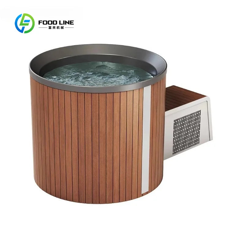 Customized Single Cold Plunge with Chiller Acrylic Liner and Wood Ice Plunge Tub