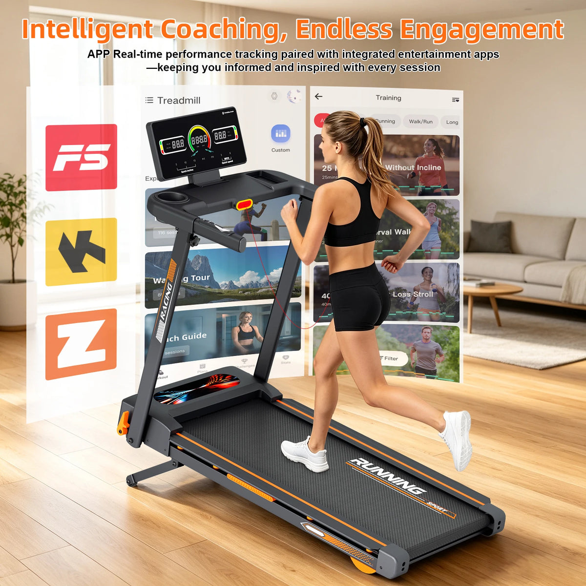 Folding Treadmill with 15‑Level Auto Incline 3.0HP Quiet Motor 0.6‑7.5MPH Speed 330LBS Capacity Wide Running Belt 8 Shock Absorbers Multi‑Function Handrail Cup Phone Holder Safety Key Heart Rate Monitor Home Indoor Walk
