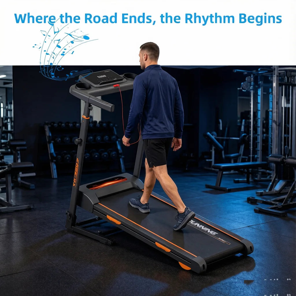 Folding Treadmill 15% Automatic Incline 3.0HP Motor 300LBS Weight Capacity 3 Level Adjustable Height LCD Display 12 HIIT Modes, App,Bluetooth speaker,Heart Rate Monitoring Transport Wheels Home Indoor Walking Running Fitness