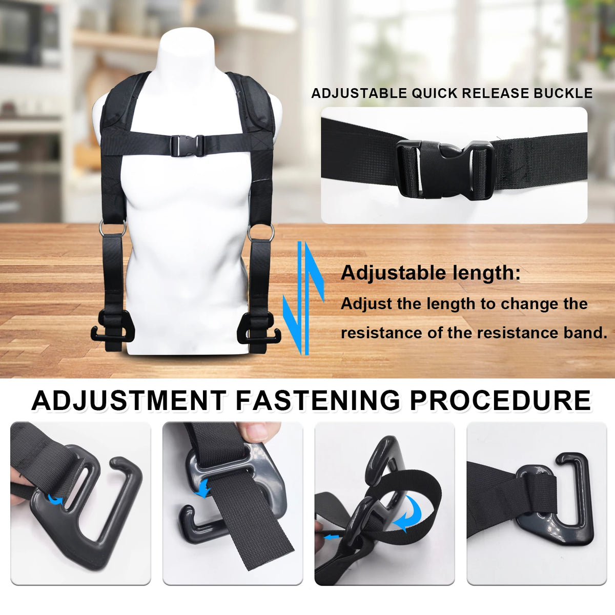 Squat Harness Vest for Resistance Bands – Adjustable Training Strap with Padded Shoulder Support Ideal for Squats Workouts