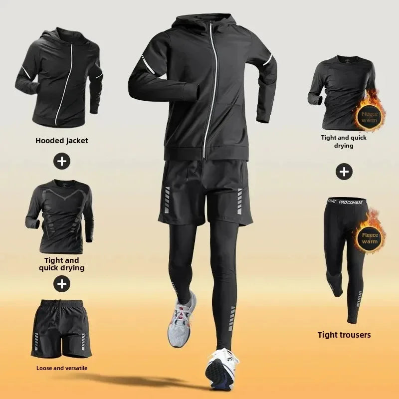 Men's Winter Fleece-Lined Warm-Up Sports Sets Running Fitness Training Tight Athletic Cycling Running Quick-Dry Suit