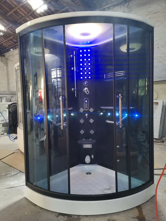 1200X1200X2150mm Sector-Shaped Wet Steam Shower Cabin Single Person Sauna Room A-065