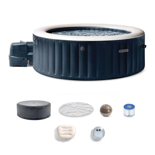 PureSpa Plus 6 Person Round Inflatable Hot Tub, Bubble Massage Spa Set, Energy Efficient & Saltwater Compatible (Cell, Custom