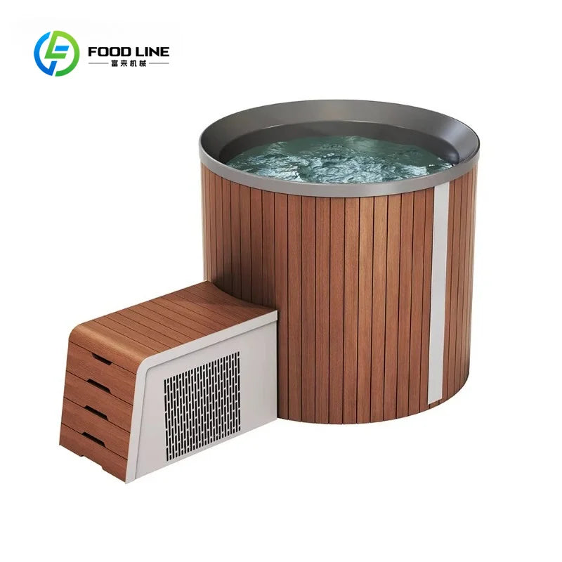 Customized Single Cold Plunge with Chiller Acrylic Liner and Wood Ice Plunge Tub