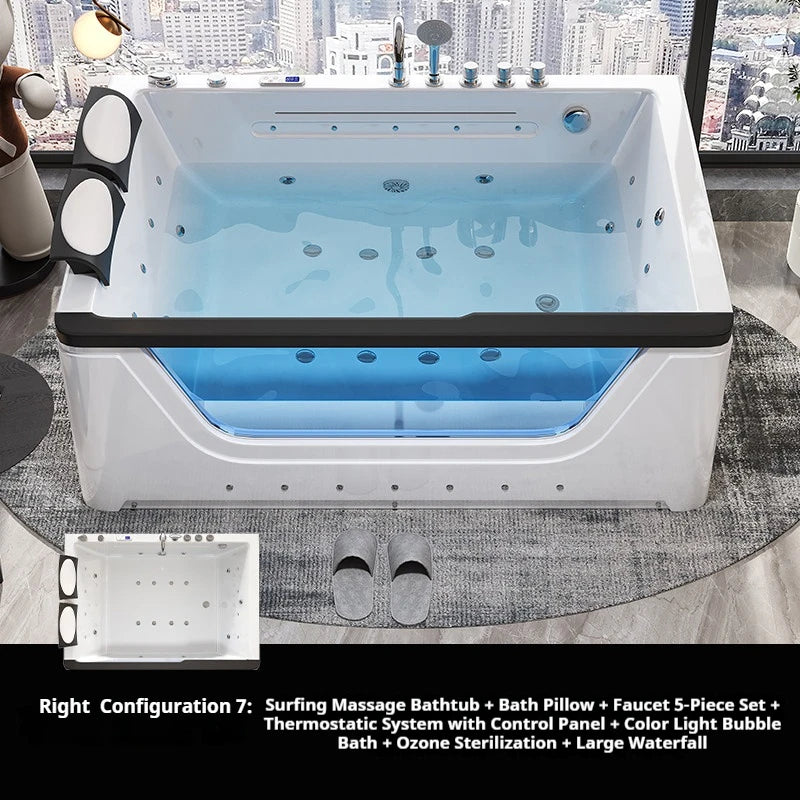 2 Person Acrylic Jacuzzi Hot Tub with Waterfall Whirlpool Massage - Intelligent Heating System, Large Spa Pool for Home Bathroom