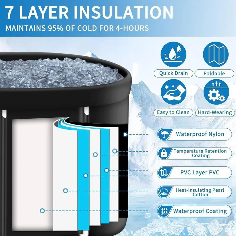 Portable Foldable Ice Bath Tub for Athletes Multiple Layered Portable Outdoor Cold Plunge Tub for Recovery,Cold Plunge