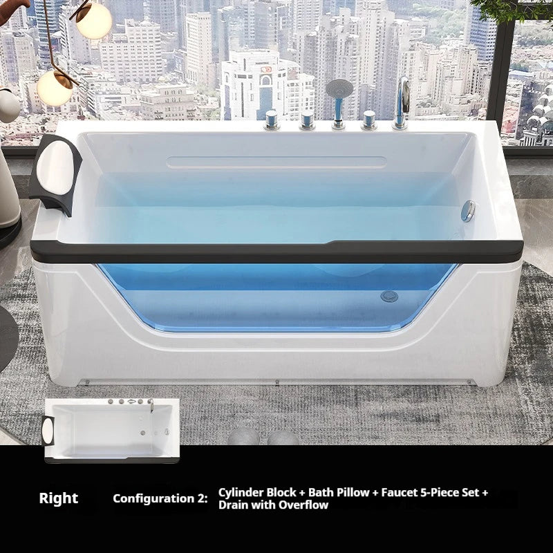 2 Person Acrylic Jacuzzi Hot Tub with Waterfall Whirlpool Massage - Intelligent Heating System, Large Spa Pool for Home Bathroom