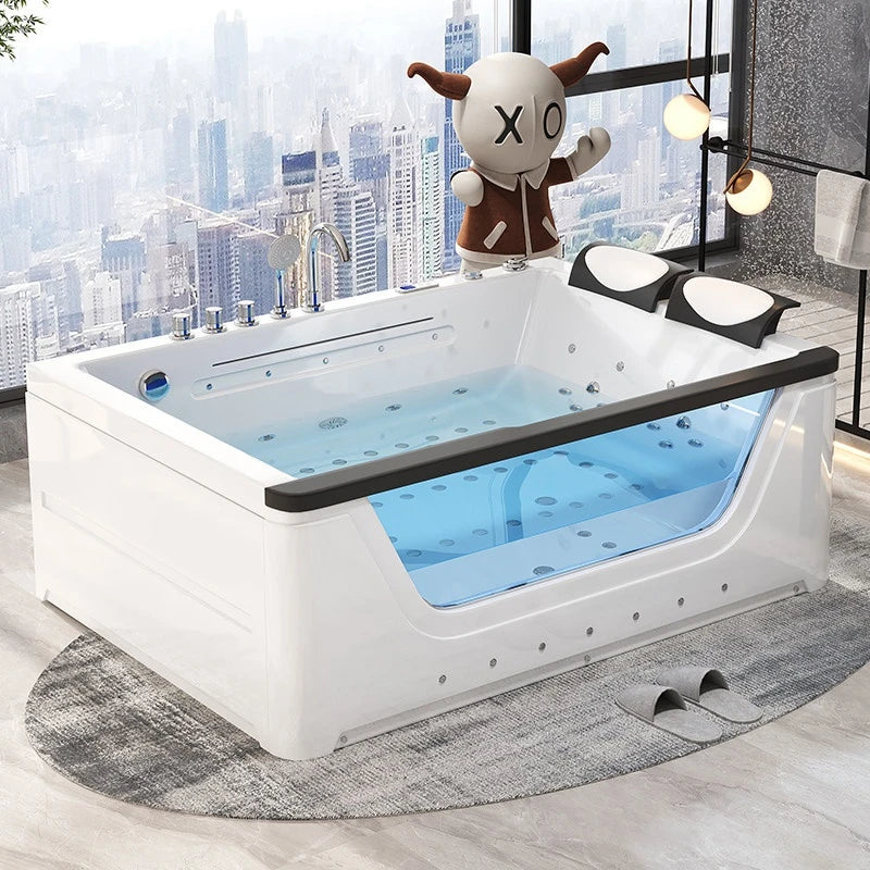 2 Person Acrylic Jacuzzi Hot Tub with Waterfall Whirlpool Massage - Intelligent Heating System, Large Spa Pool for Home Bathroom