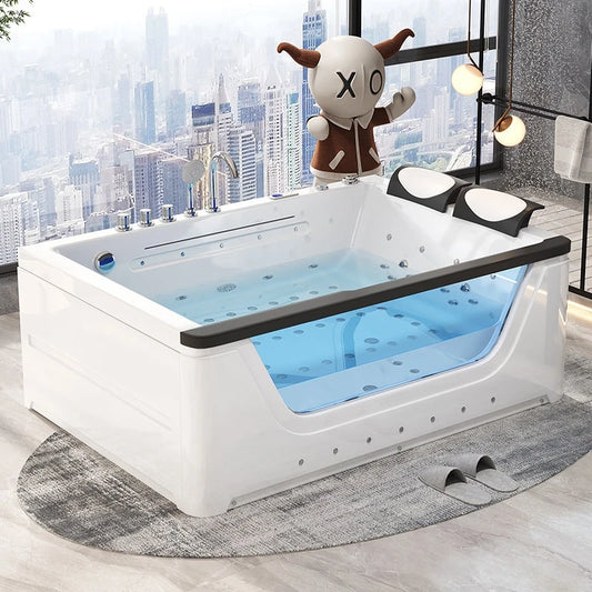2 Person Acrylic Jacuzzi Hot Tub with Waterfall Whirlpool Massage - Intelligent Heating System, Large Spa Pool for Home Bathroom