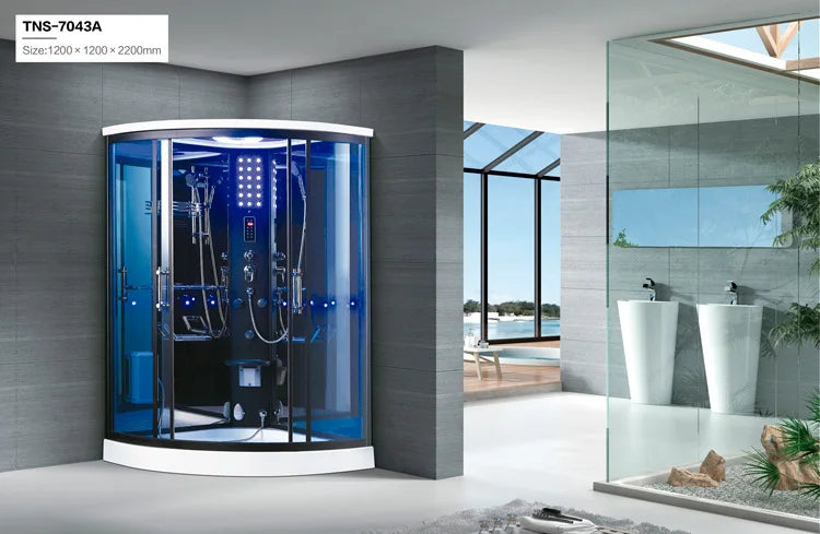 1200X1200X2150mm Sector-Shaped Wet Steam Shower Cabin Single Person Sauna Room A-065