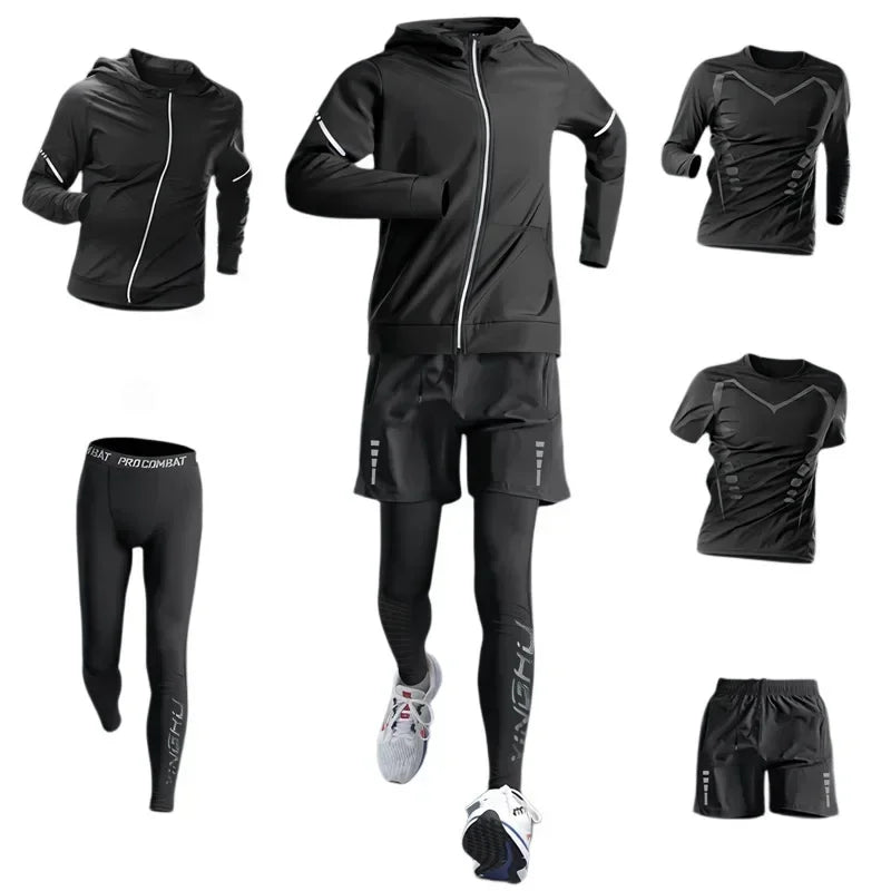 Men's Winter Fleece-Lined Warm-Up Sports Sets Running Fitness Training Tight Athletic Cycling Running Quick-Dry Suit