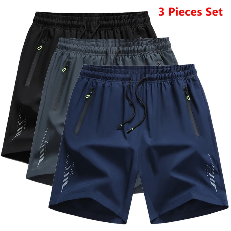 3 Pieces New Running Shorts Men Gym Sports Shorts Quick Dry Workout Training Fitness Jogging Short Pants Man Summer Board Shorts