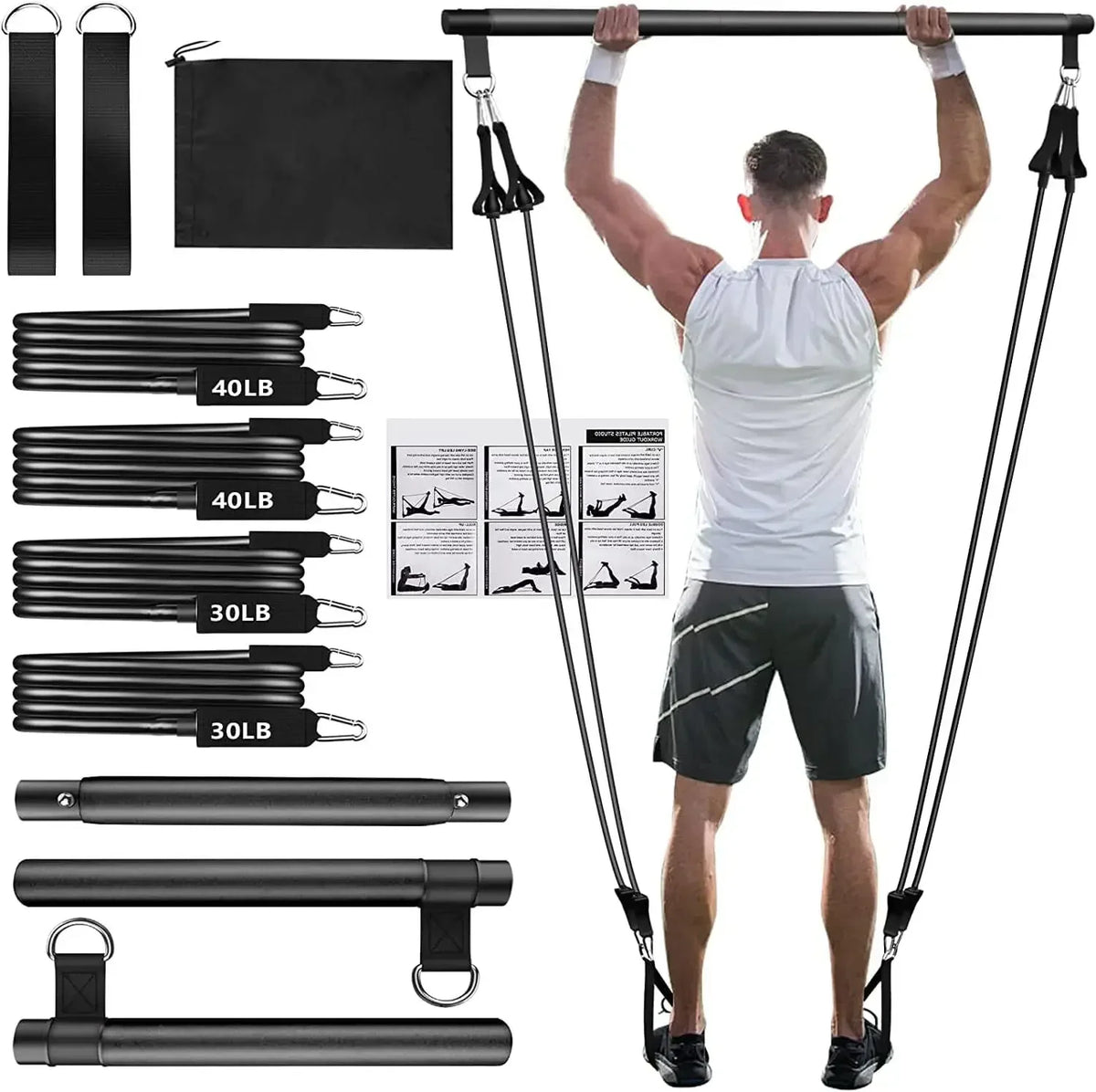 Portable Bar Stick with Resistance Band Home Gym Muscle Toning Bar Fitness Stretching Sports Body Workout Exercise