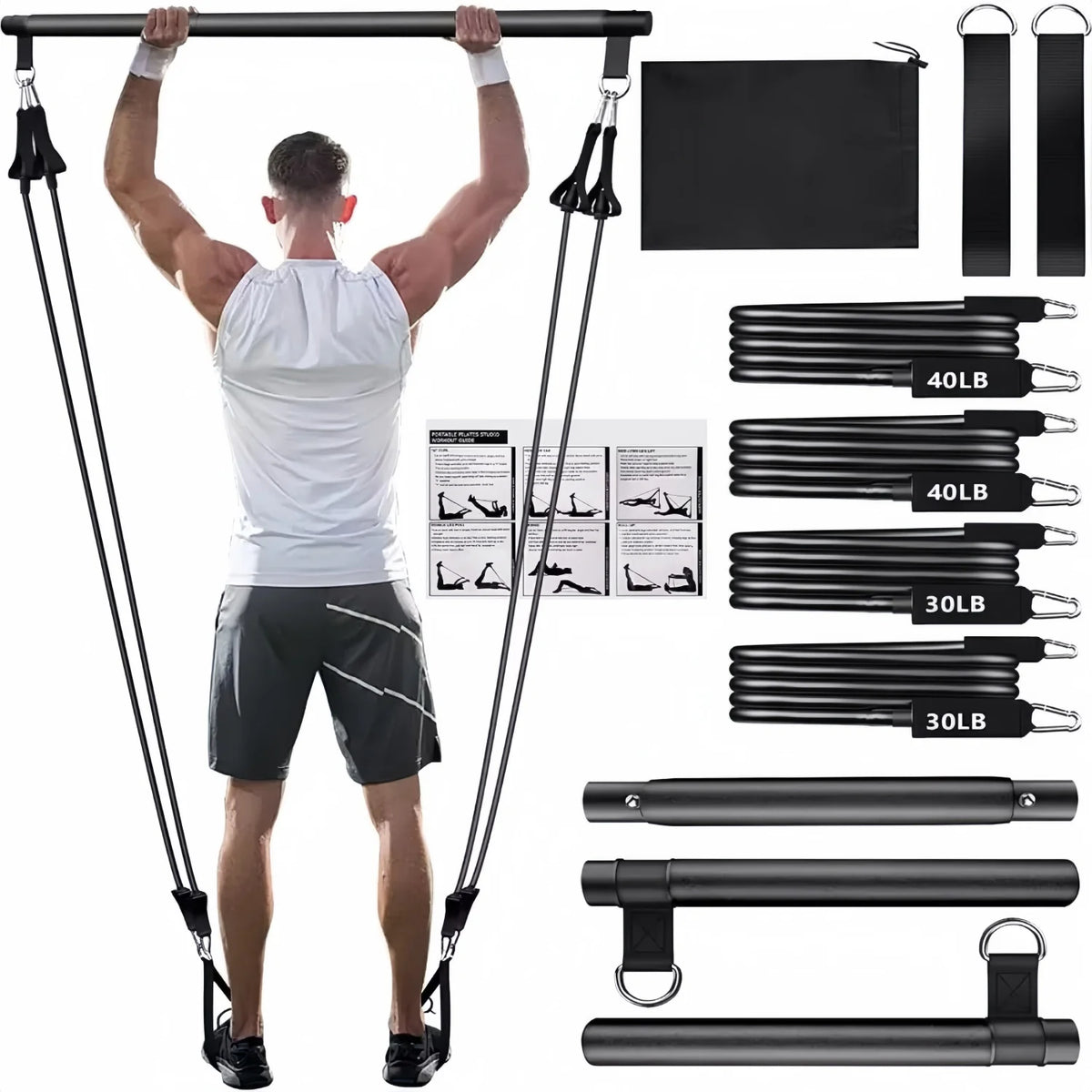 Portable Bar Stick with Resistance Band Home Gym Muscle Toning Bar Fitness Stretching Sports Body Workout Exercise