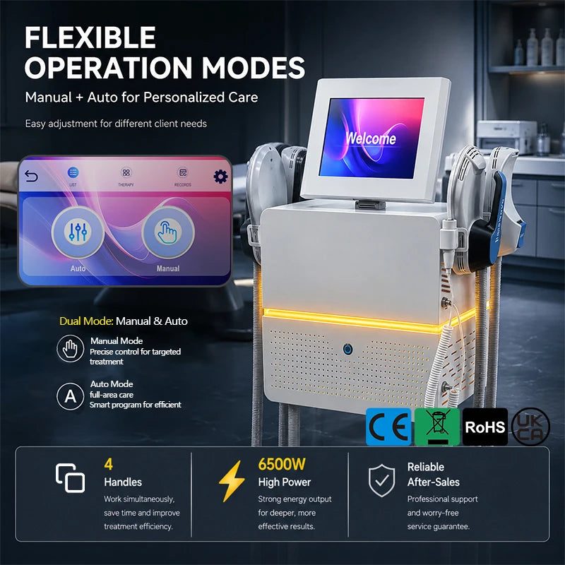 Mecavie 6500W Body Shaping Machine 4 Handles Muscle Stimulation Device Skin Firming Body Contouring Equipment for Salon Home