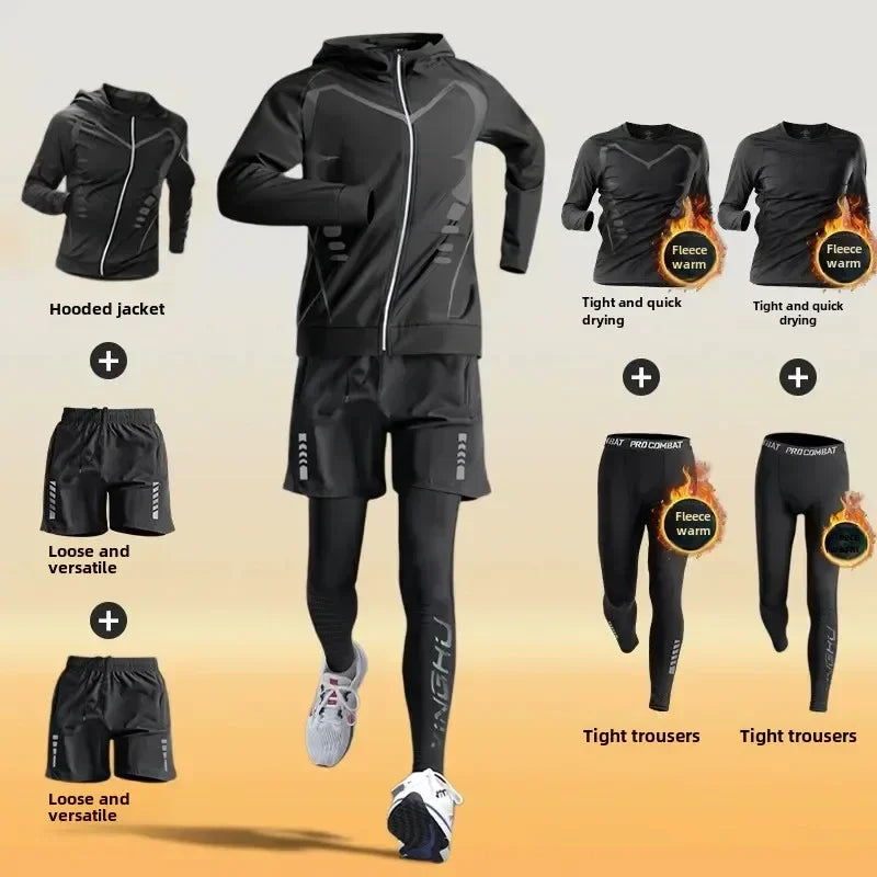 Men's Winter Fleece-Lined Warm-Up Sports Sets Running Fitness Training Tight Athletic Cycling Running Quick-Dry Suit