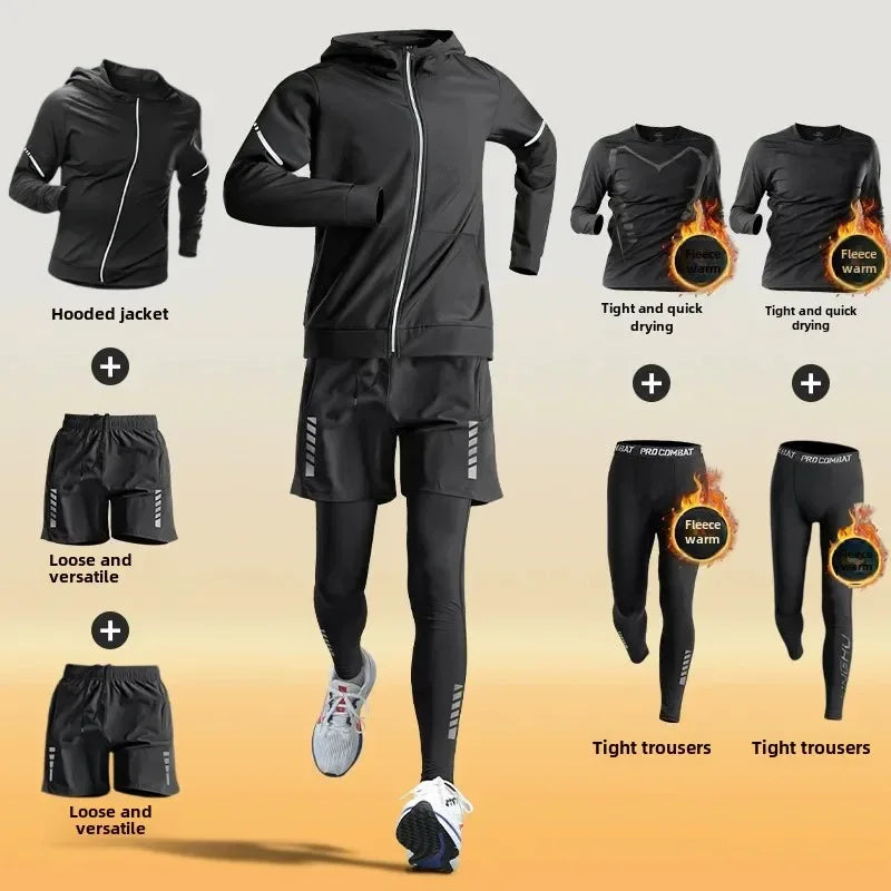 Men's Winter Fleece-Lined Warm-Up Sports Sets Running Fitness Training Tight Athletic Cycling Running Quick-Dry Suit