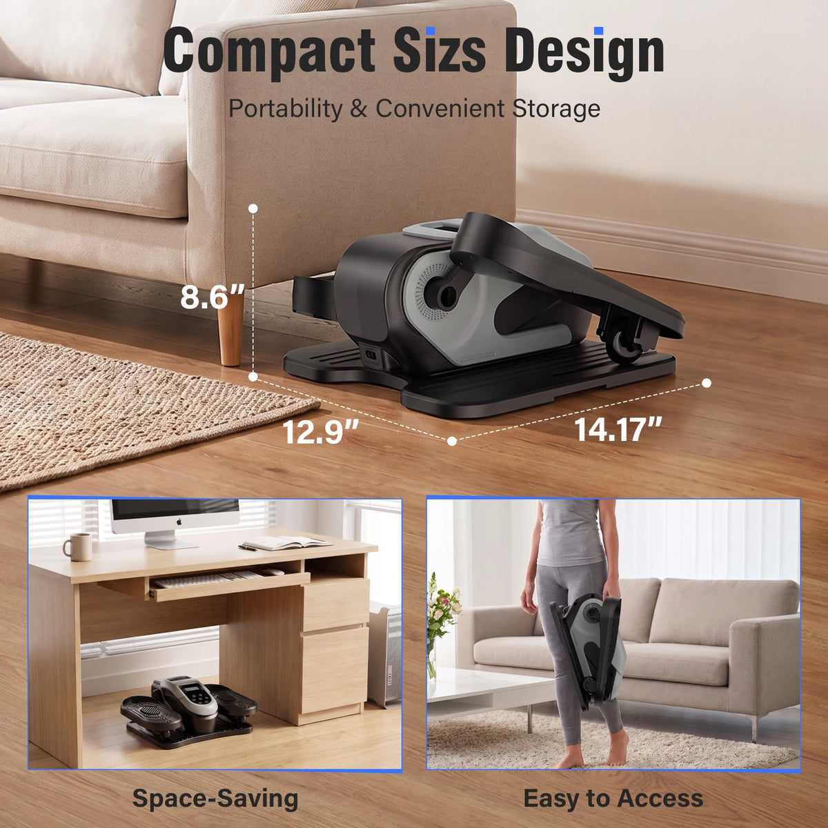 Portable Under-Desk Elliptical Machine No-Assembly Smart Elliptical Electric for Home Manual 12-Speed + Auto 15-Speed Dual-Mode Resistance Forward Reverse Remote Control for Rehabilitation Body Shaping & Cardio Fitness