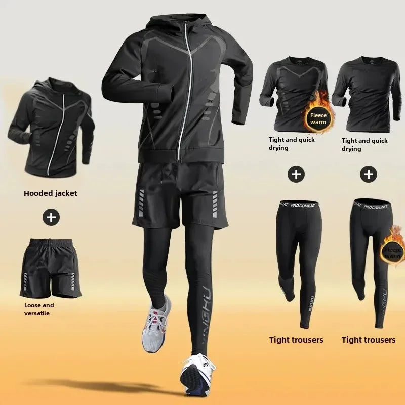 Men's Winter Fleece-Lined Warm-Up Sports Sets Running Fitness Training Tight Athletic Cycling Running Quick-Dry Suit