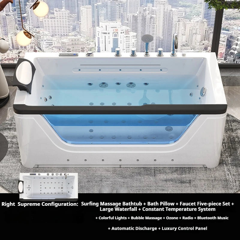 2 Person Acrylic Jacuzzi Hot Tub with Waterfall Whirlpool Massage - Intelligent Heating System, Large Spa Pool for Home Bathroom