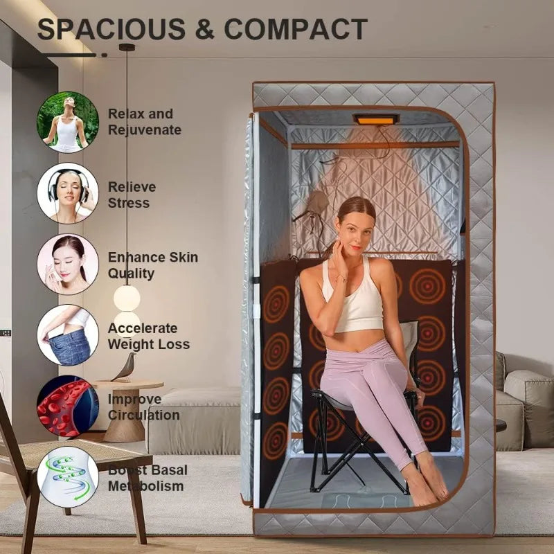Portable Full Size Infrared Sauna for Home Spa with Red Light Portable Dry Sauna for Relaxation(L 33.8" x W 33.8" x H 66.5")