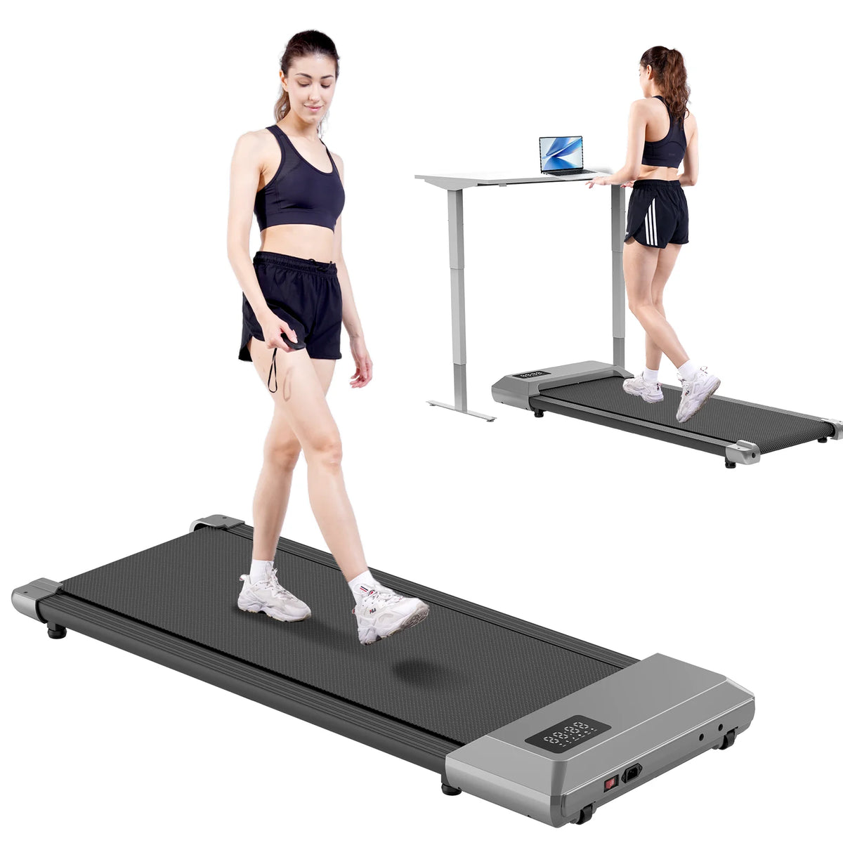 2in1 Walking Pad Mini Treadmill Portable for Home&Office Under Desk LCD Screen Max 300lbs Quiet Treadmills Exercise Machine