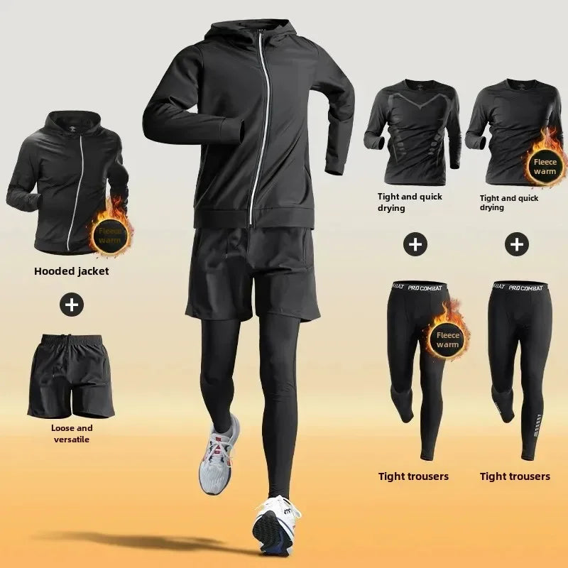 Men's Winter Fleece-Lined Warm-Up Sports Sets Running Fitness Training Tight Athletic Cycling Running Quick-Dry Suit
