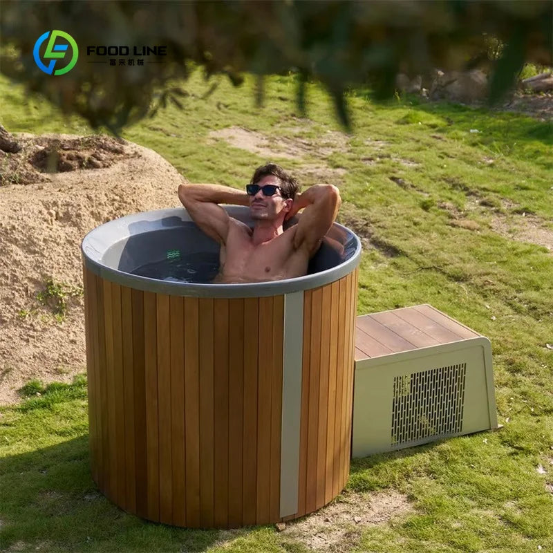 Customized Single Cold Plunge with Chiller Acrylic Liner and Wood Ice Plunge Tub