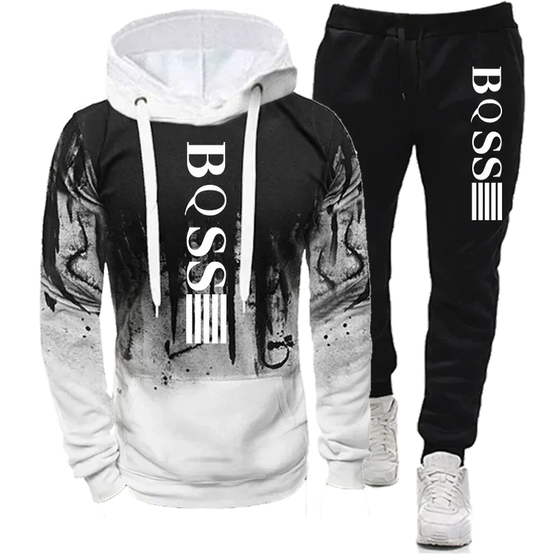 New Men's Sets Autumn Bicycle pullover Hoodie and Pants 2 Pieces Casual Tracksuit Male Brand Running Jogging Sportswear Suit
