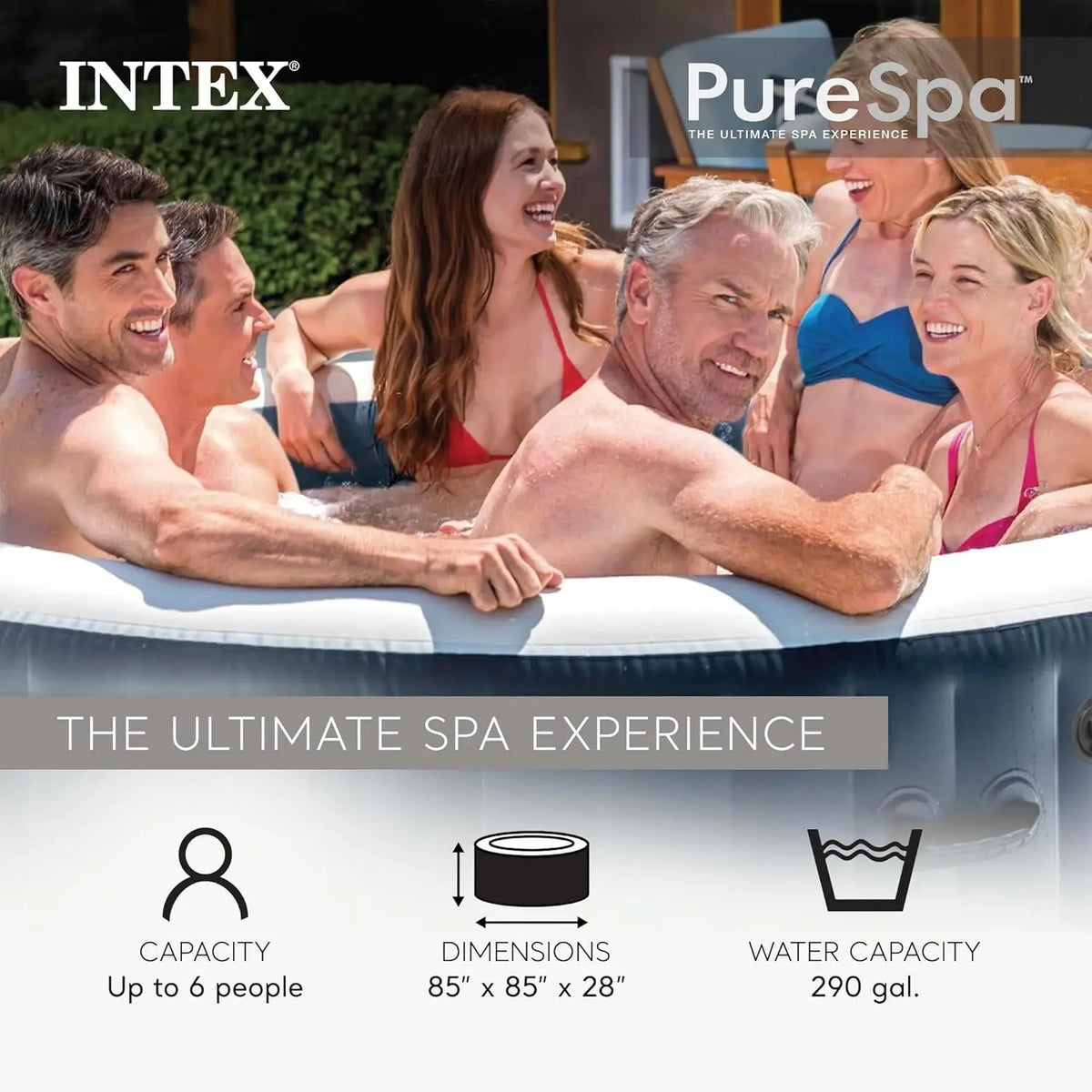 PureSpa Plus 6 Person Round Inflatable Hot Tub, Bubble Massage Spa Set, Energy Efficient & Saltwater Compatible (Cell, Custom