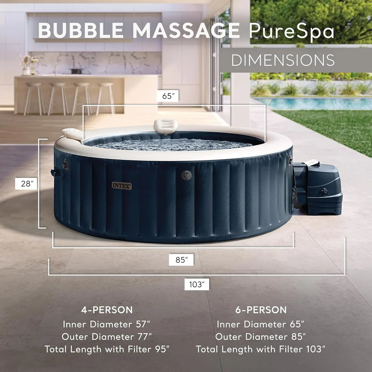 PureSpa Plus 6 Person Round Inflatable Hot Tub, Bubble Massage Spa Set, Energy Efficient & Saltwater Compatible (Cell, Custom