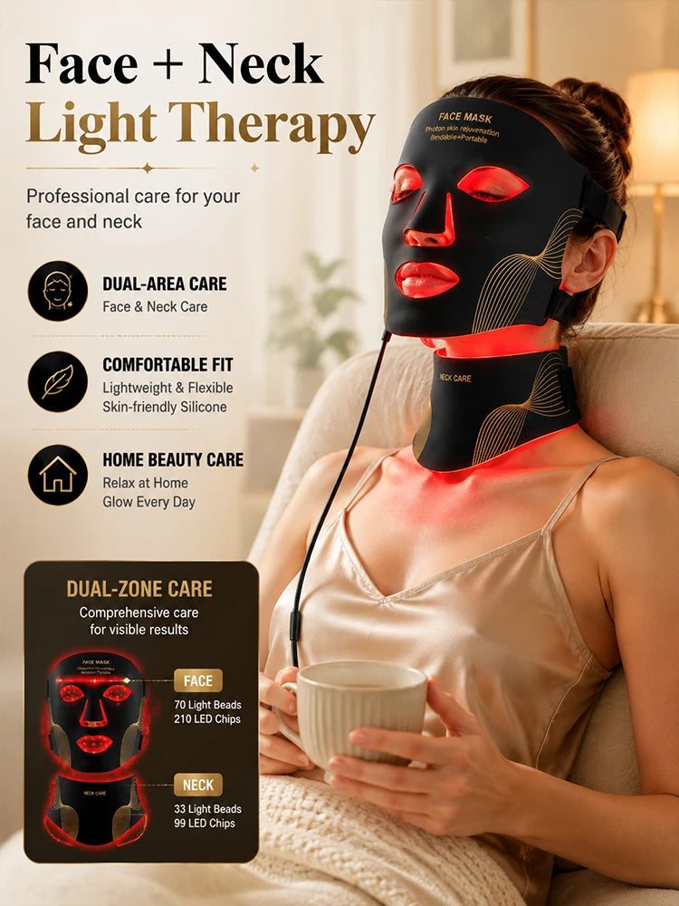 LED Face Mask Red Light Therapy Face Neck Mask 7 Color Flexible Silicone Facial Beauty Care Device for Home Use