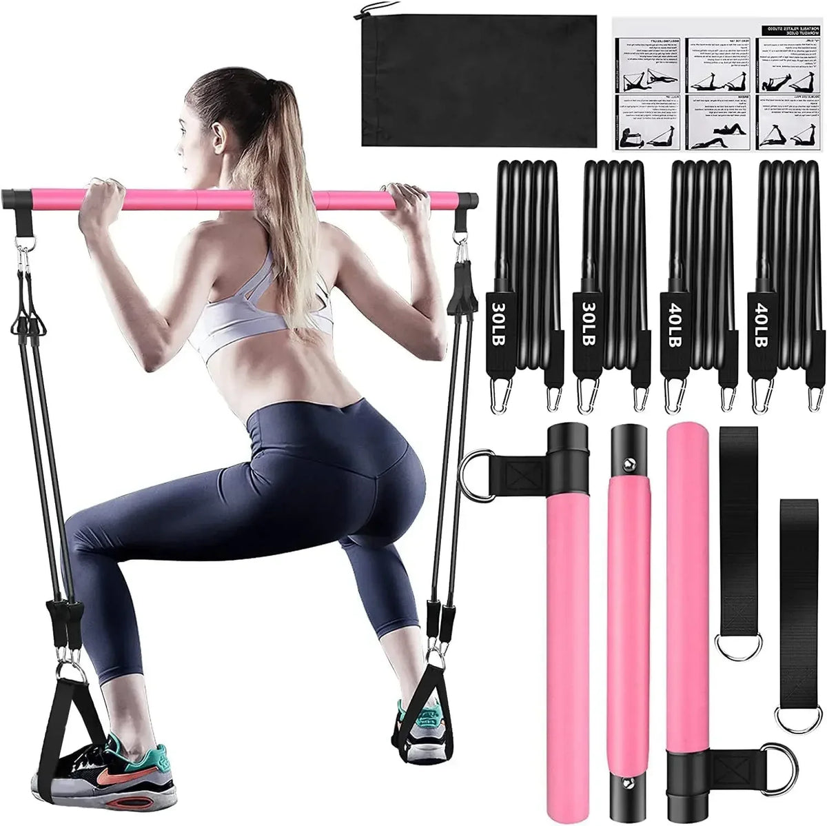Portable Bar Stick with Resistance Band Home Gym Muscle Toning Bar Fitness Stretching Sports Body Workout Exercise