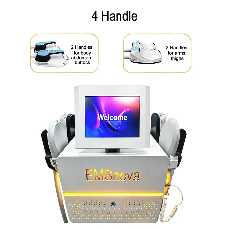 Mecavie 6500W Body Shaping Machine 4 Handles Muscle Stimulation Device Skin Firming Body Contouring Equipment for Salon Home