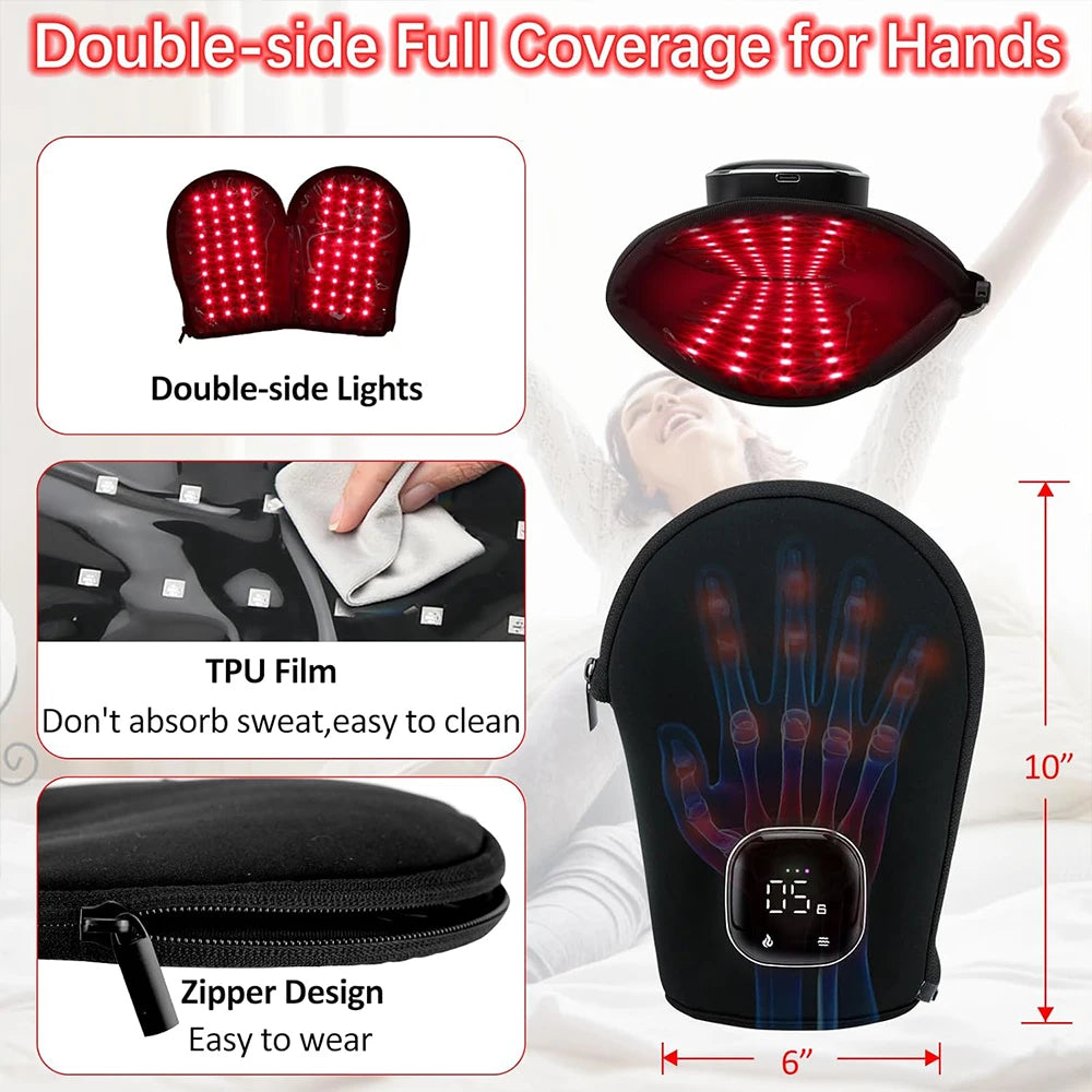 660nm 850nm Mul-tifunctional Massage Red Light Therapy Hand Gloves for Hand Pain Release