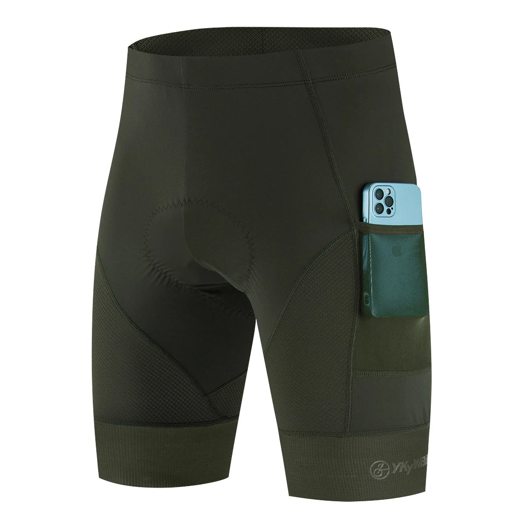 YKYW Men's Cycling Shorts 2 Pockets Summer Pro Team MTB Road Bike Shorts Bicycle Riding Tights Slim Fit Sports Clothing Padded