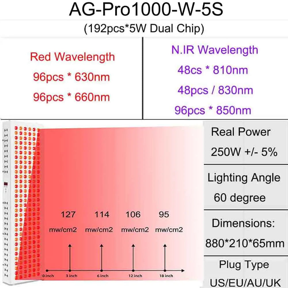 Red Light Therapy Panel 630nm 660nm 810nm 830nm 850nm Near Infrared Lamp LED Beauty Device Full Body, Red Light LED