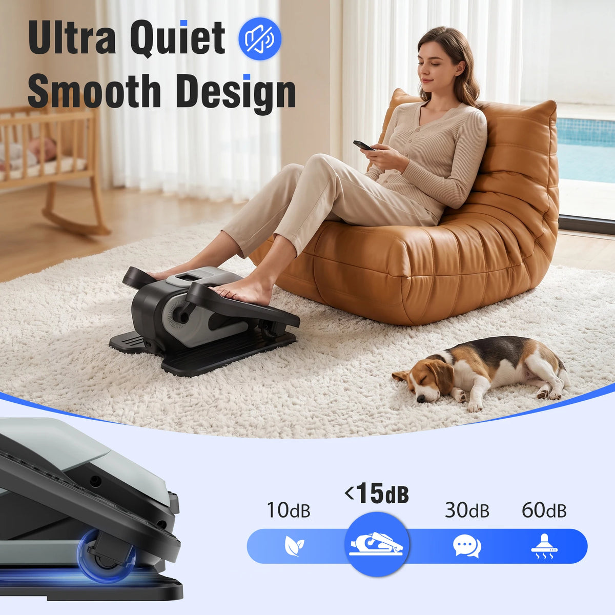 Portable Under-Desk Elliptical Machine No-Assembly Smart Elliptical Electric for Home Manual 12-Speed + Auto 15-Speed Dual-Mode Resistance Forward Reverse Remote Control for Rehabilitation Body Shaping & Cardio Fitness
