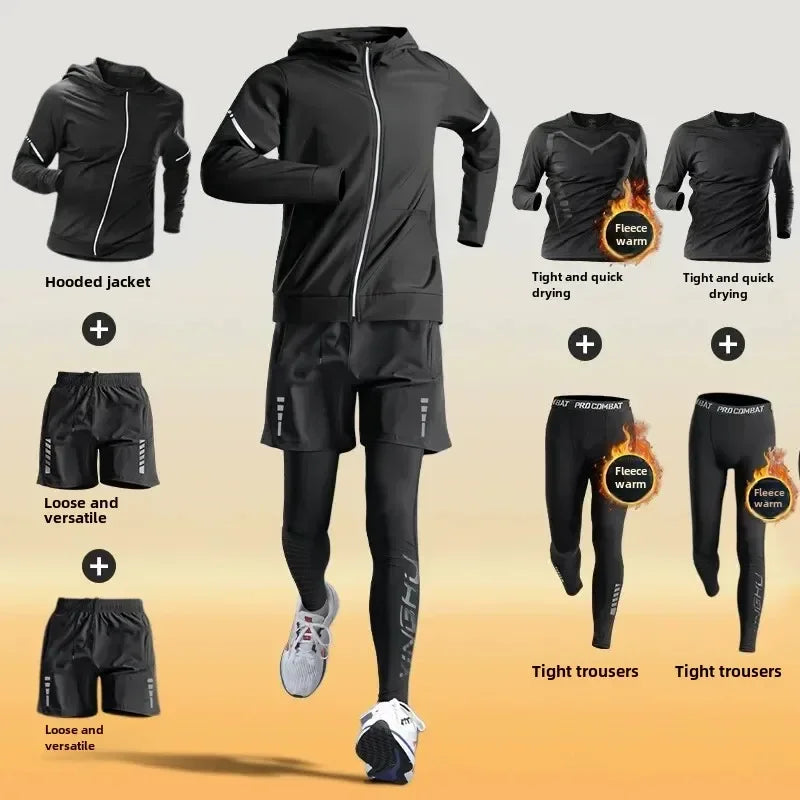 Men's Winter Fleece-Lined Warm-Up Sports Sets Running Fitness Training Tight Athletic Cycling Running Quick-Dry Suit