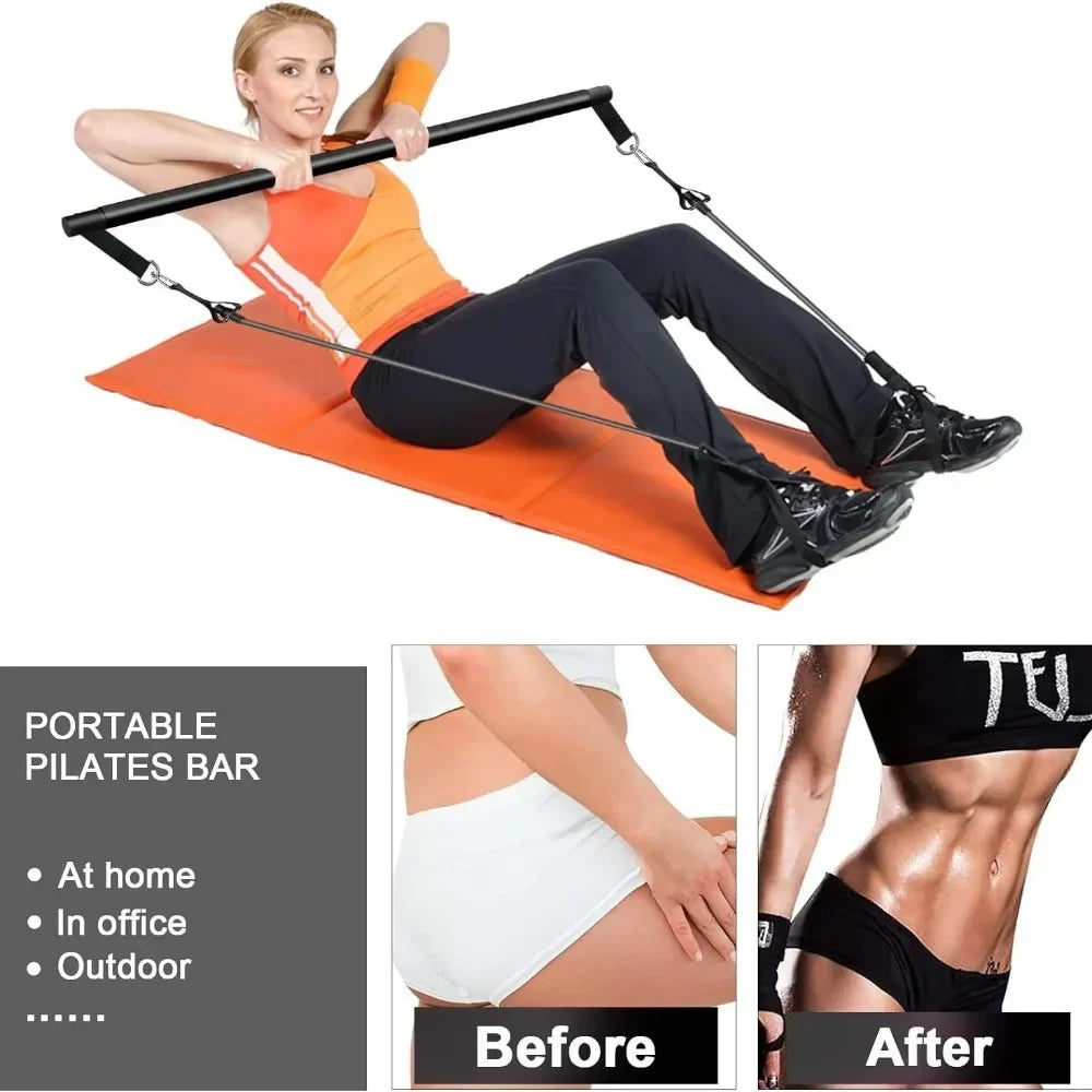 Portable Bar Stick with Resistance Band Home Gym Muscle Toning Bar Fitness Stretching Sports Body Workout Exercise