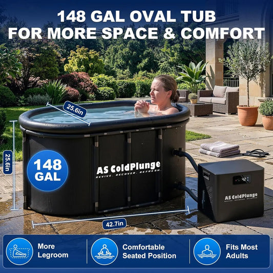 Upgraded  148Gal XXL Ice Bath Chiller Cold Plunge Kit Built in Pump and Filter for Outdoor Indoor Recovery